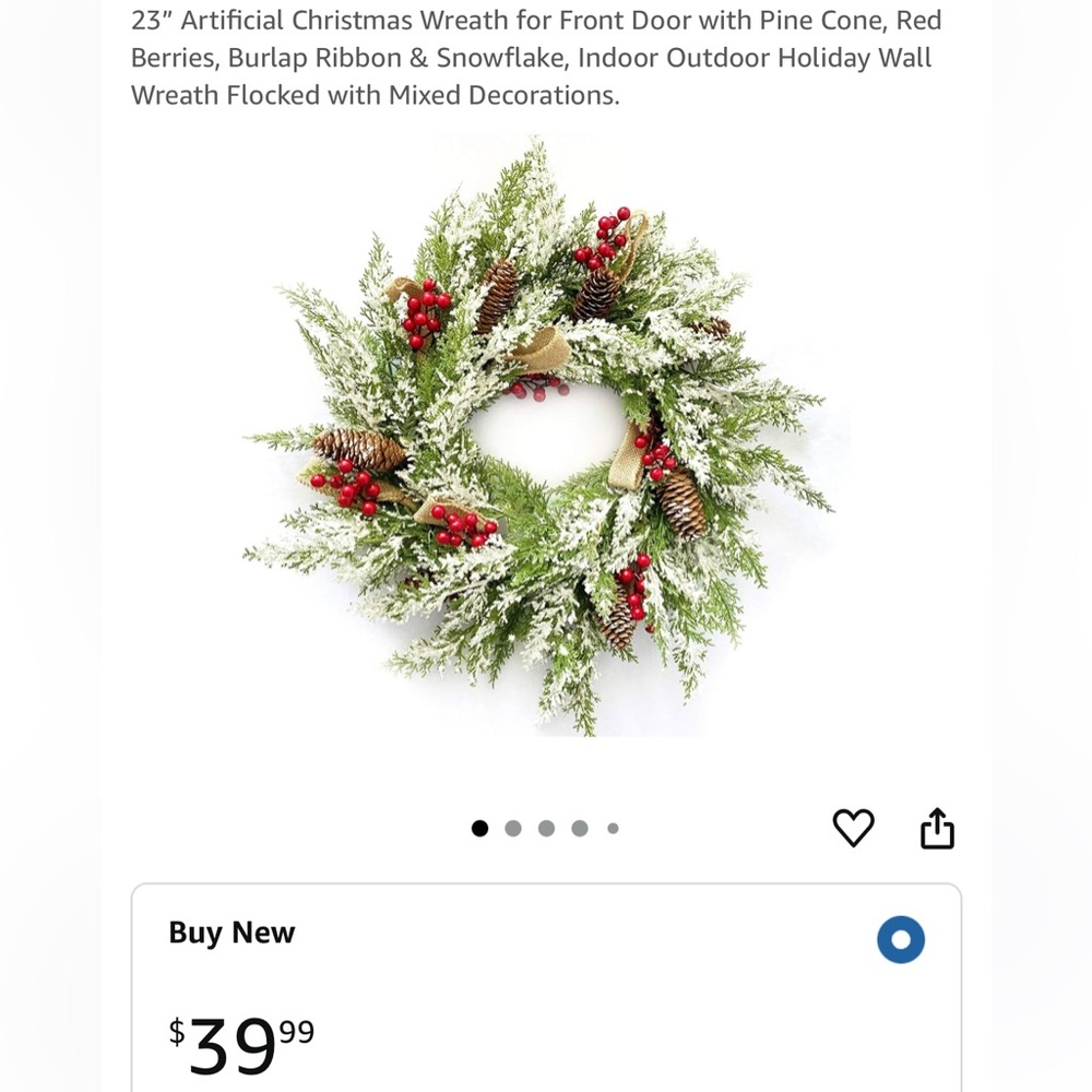 Festive Green and Red Holiday Wreath - Picture 2 of 2
